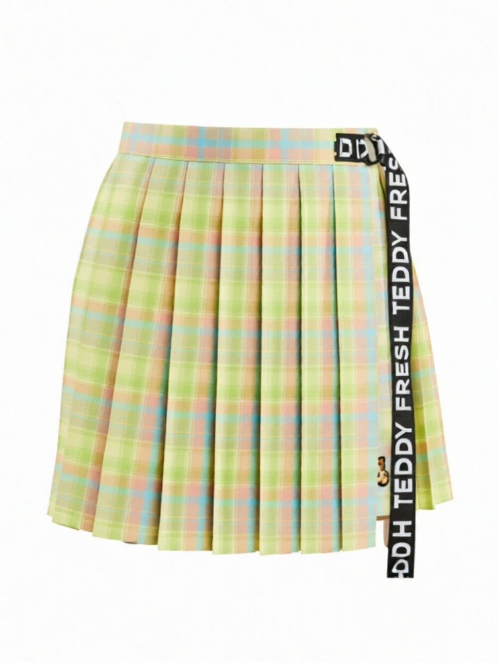 Teddy Fresh Pleated Mini Plaid Schoolgirl Wrap Skirt Pastels Size Xs